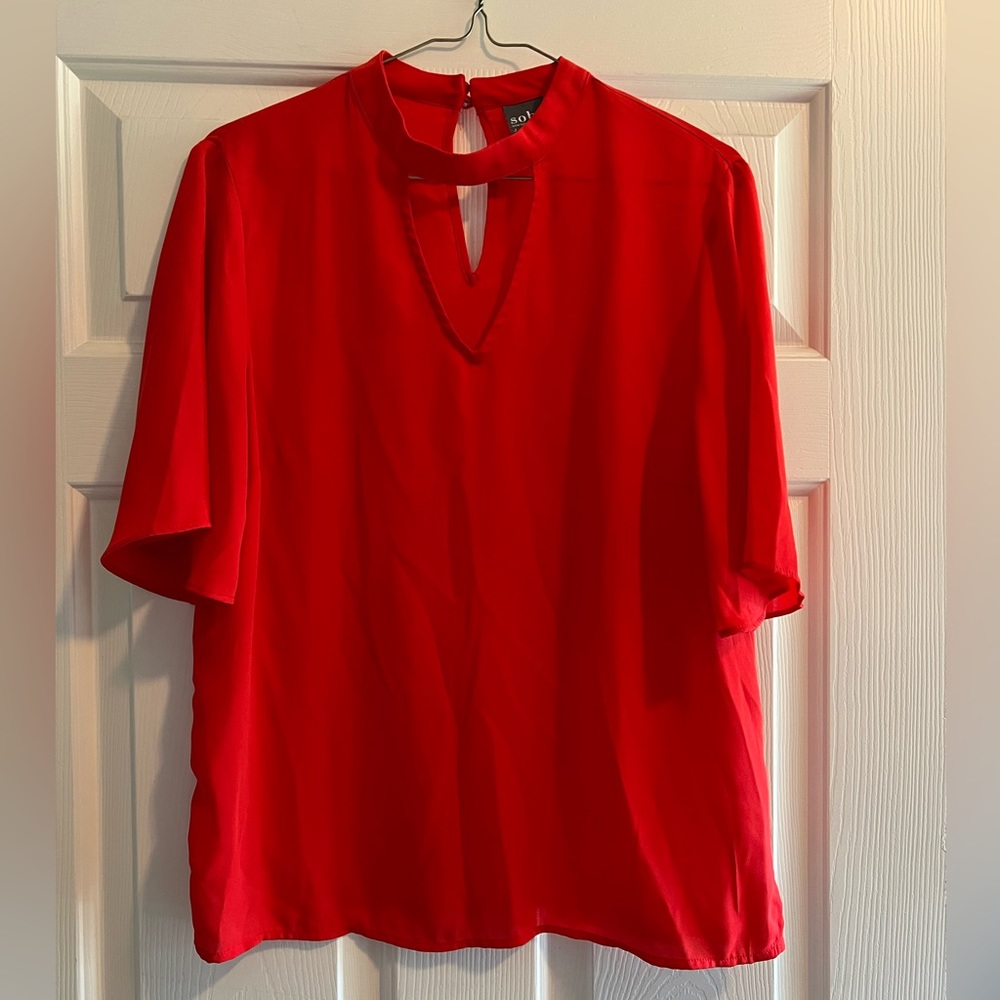 Bright tomato red blouse boxy fit casual or dressy